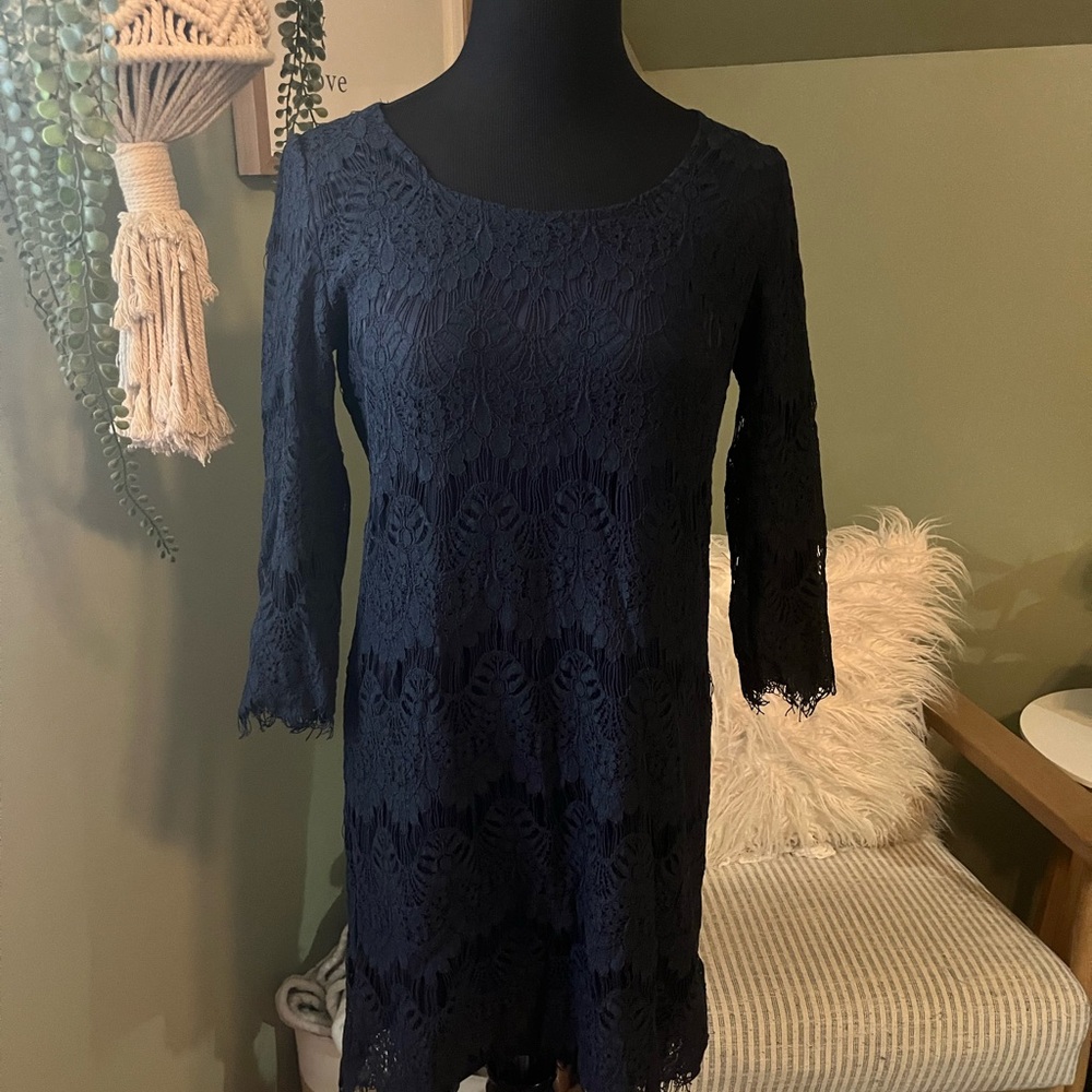 Charlotte Russe Blue Sheath Dress with Bell Sleeves
